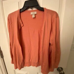 Coral colored button-up cardigan